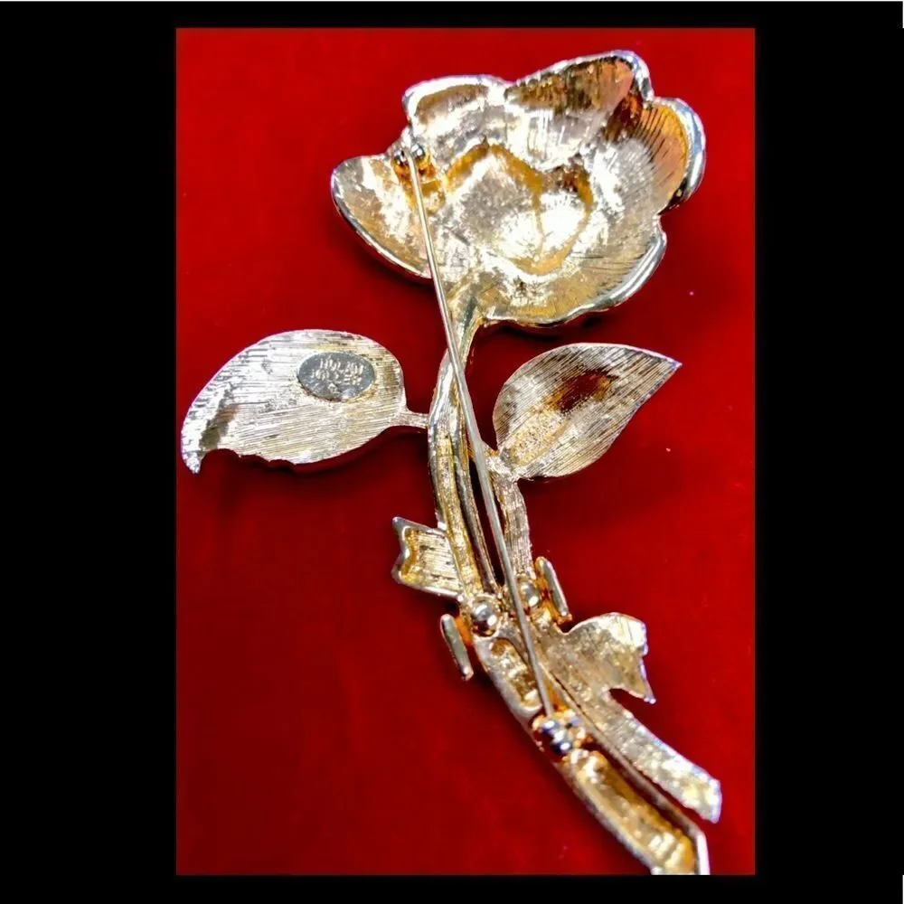 Nolan Miller Signed Large Rhinestone Rose Brooch
